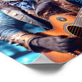 Blauwe kat in steampunk jurk gitaar spelen in pub poster (Hoek)