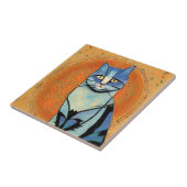 Blauwe kat-marokkaanse mozaïek abstracte gouden zo tegeltje (Zijkant)