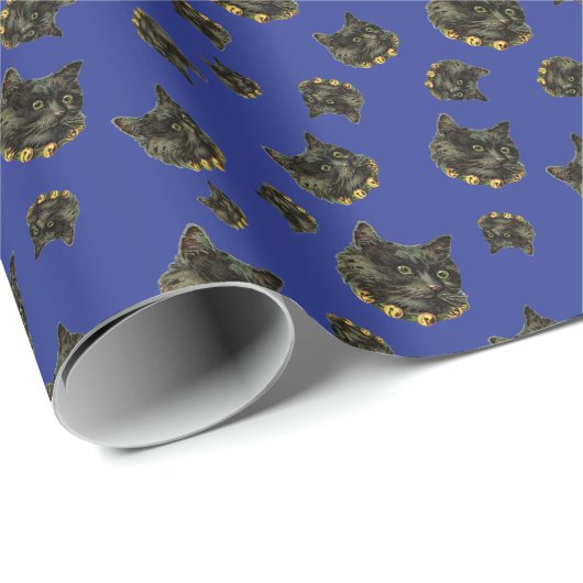Blauwe  kat met bellen cadeaupapier (Rol Hoek)