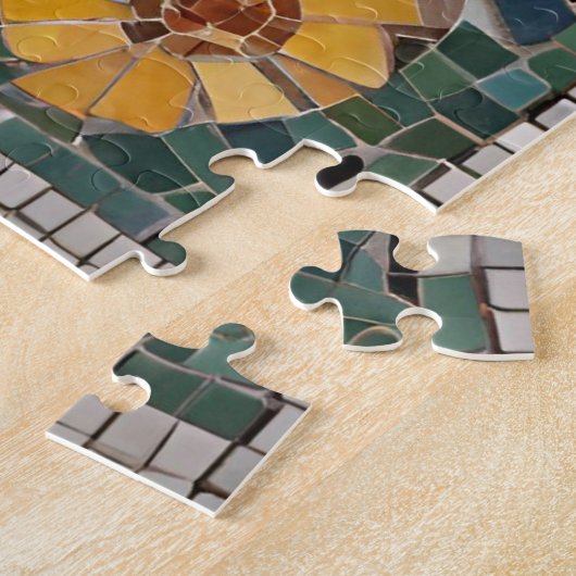 Blauwe kat met bloemen betegeld mozaïek legpuzzel (Zijkant)