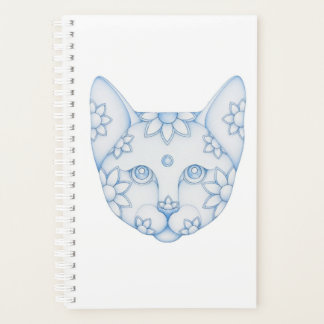 BLAUWE KAT MET BLOEMEN PLANNER NOTITIEBOEK