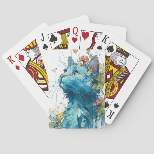 Blauwe kat met bloemen pokerkaarten (Achterkant)