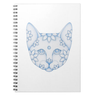 BLAUWE KAT MET BLOEMEN SPIRAAL NOTITIEBOEK