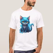 Blauwe kat met glimlach t-shirt (Voorkant)