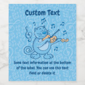Blauwe kat met label voor Violin Wine Wijn Etiket (Enkel label)