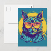 Blauwe kat met Oranje bril Briefkaart (Voorkant / Achterkant)