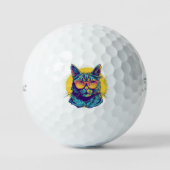 Blauwe kat met Oranje bril Golfballen (Voorkant)