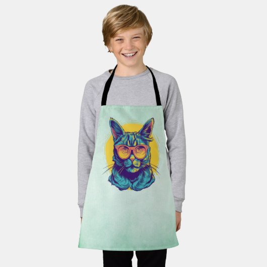 Blauwe kat met Oranje bril Schort (Gedragen)