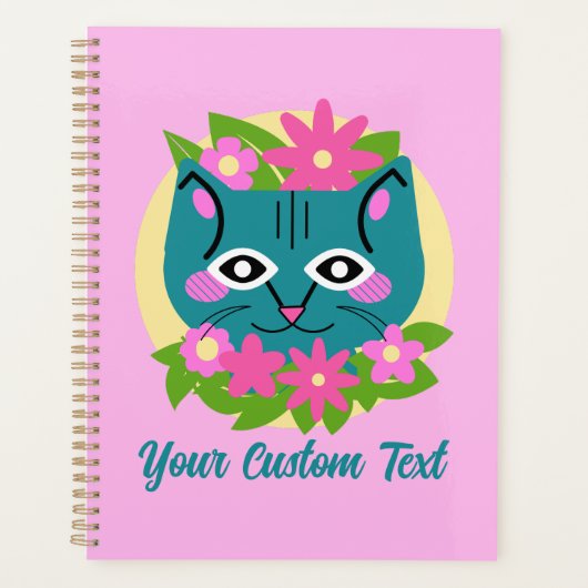  Blauwe Kat met Roze Bloemen Planner (Voorkant)