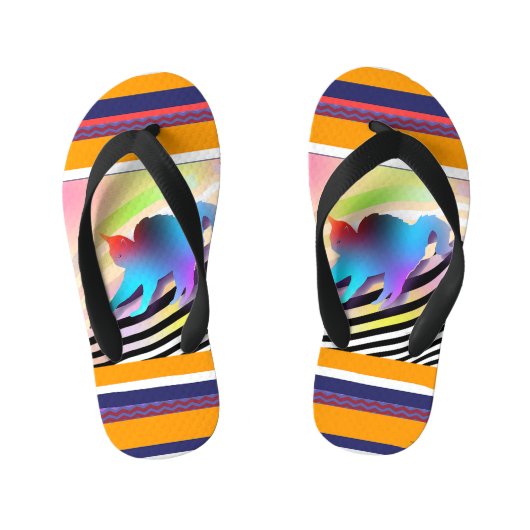 Blauwe kat met strepen kinder teenslippers (Voetbed)