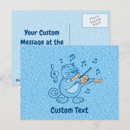 Blauwe kat met Violin Briefkaart (Voorkant / Achterkant)