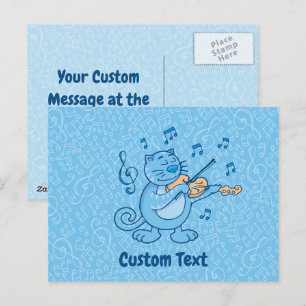 Blauwe kat met Violin Briefkaart