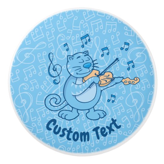Blauwe kat met Violin Ceramic Knob Keramische Knop (Voorkant)