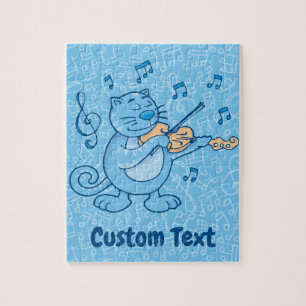 Blauwe kat met Violin Jigzaag Puzzle Legpuzzel