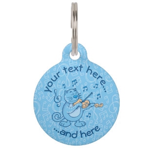 Blauwe kat met Violin Pet Name Tag Huisdierpenning