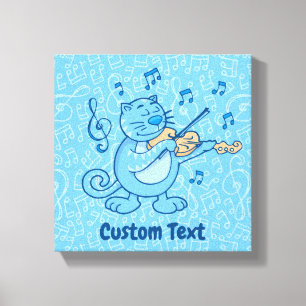 Blauwe kat met viool canvas print