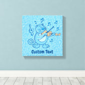 Blauwe kat met viool canvas print (Insitu (Houten vloer))