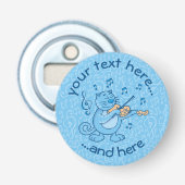 Blauwe kat met viool knop flesopener button flesopener (Voorkant)