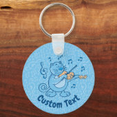 Blauwe kat met viool sleutelhanger (Voorkant)