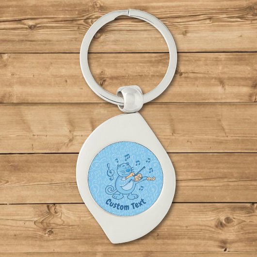 Blauwe kat met viool sleutelhanger