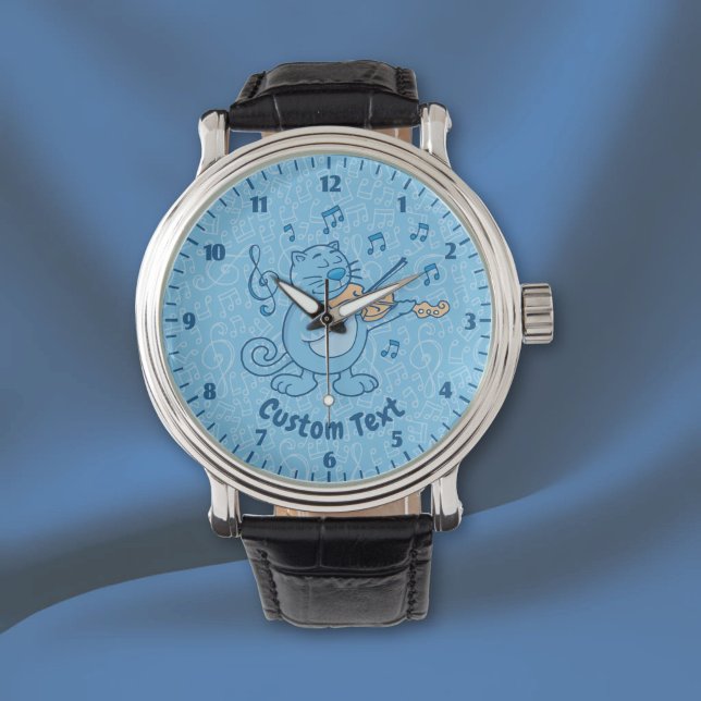 Blauwe Kat met Vioolhorloge Horloge (Creator heeft geüpload)