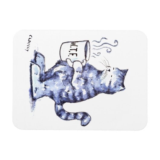 Blauwe kat met WTF cup Magneet (Horizontaal)