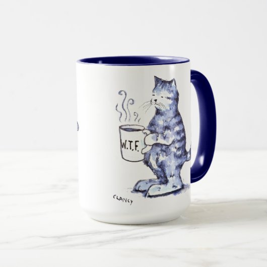 Blauwe kat met WTF cup Mok (Voorkant rechts)