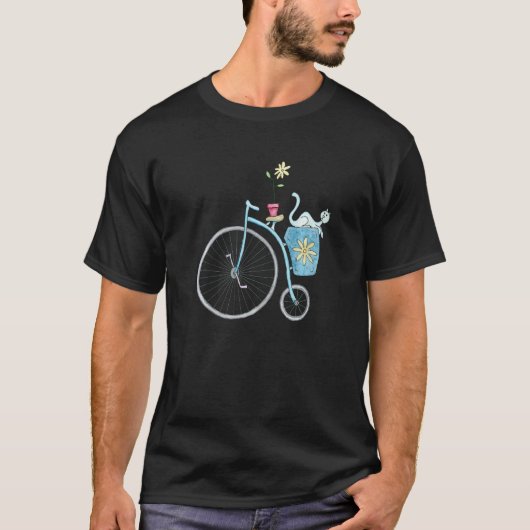 Blauwe Kat Op Vintage Fiets T-shirt (Voorkant)