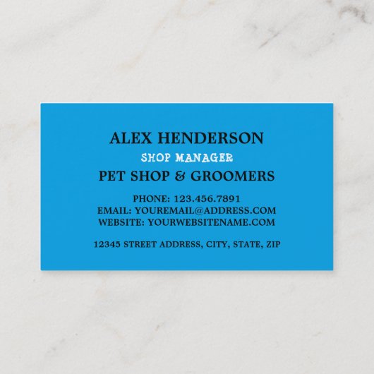 Blauwe kat, Pet Store en Groomers Visitekaartje (Achterkant)