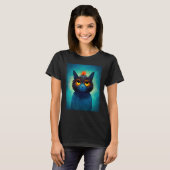 Blauwe Kat Retro Stijl Kitty Katten T-shirt (Voorkant volledig)