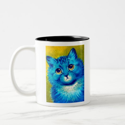 Blauwe kat van Louis Wain Tweekleurige Koffiemok (Links)
