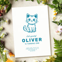 Blauwe kat verjaardag AANGEPASTE KLEUREN