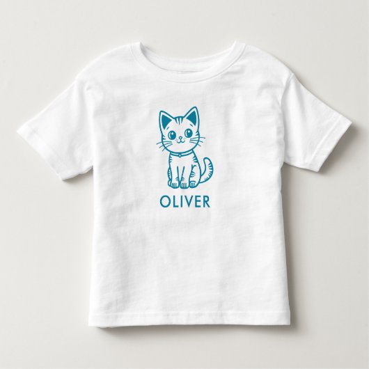 Blauwe kat verjaardagsfeest met op maat gemaakte k kinder shirts (Voorkant)