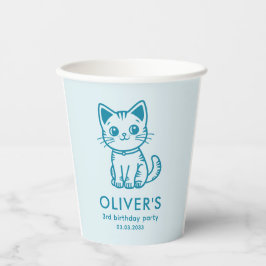 Blauwe kat verjaardagsfeestje met aangepaste kleur papieren bekers