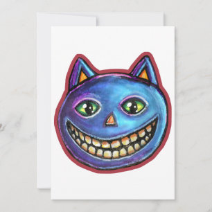 Blauwe Kat Vintage Halloweenies grijnzend Kaart