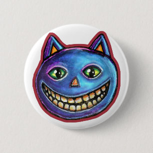 Blauwe Kat Vintage Halloweenies met brede grijns Ronde Button 5,7 Cm