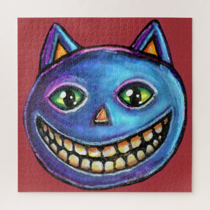 Blauwe Kat Vintage Halloweenies met grijns Legpuzzel