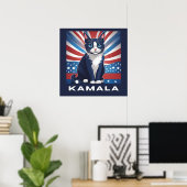 Blauwe kat voor Kamala 2024 Amerikaanse verkiezing Poster (Thuiskantoor)