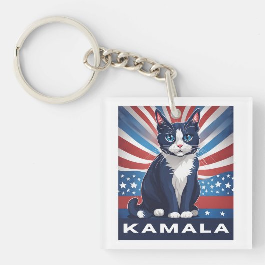 Blauwe kat voor Kamala 2024 Amerikaanse verkiezing Sleutelhanger (voorkant)