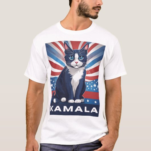 Blauwe kat voor Kamala 2024 Amerikaanse verkiezing T-shirt (Voorkant)