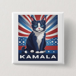 Blauwe kat voor Kamala 2024 Amerikaanse verkiezing Vierkante Button 5,1 Cm