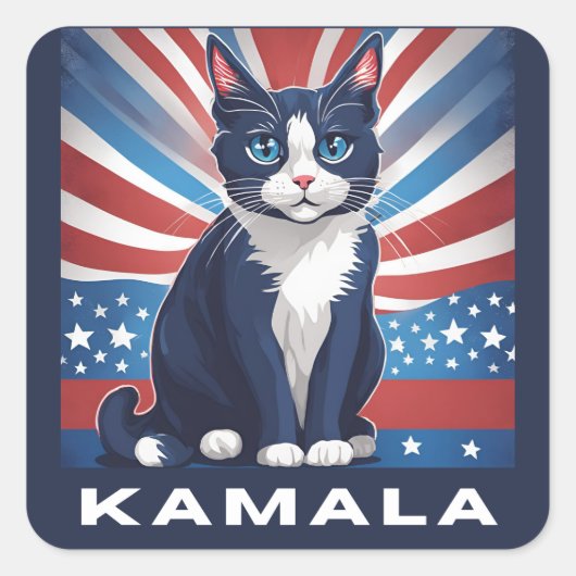 Blauwe kat voor Kamala 2024 Amerikaanse verkiezing Vierkante Sticker (Voorkant)