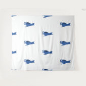 Blauwe kat witte achtergrond wandkleed (Voorkant (horizontaal))