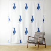 Blauwe kat witte achtergrond wandkleed (In situ)