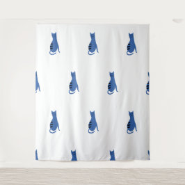 Blauwe kat witte achtergrond wandkleed