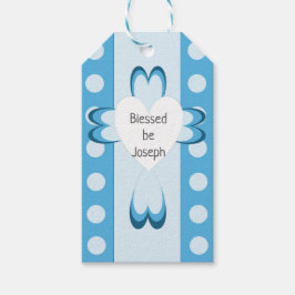 Blauwe katholieke doopgunstlabels voor jongens cadeaulabel