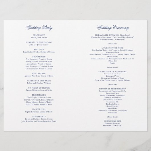 Blauwe Katholieke Huwelijksceremonie Programma met (Achterkant)