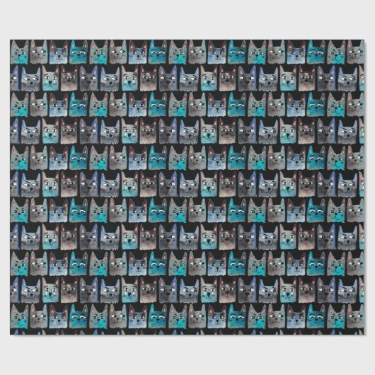 Blauwe katten cadeaupapier (Vlak)