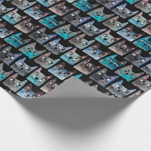 Blauwe katten cadeaupapier (Hoek)