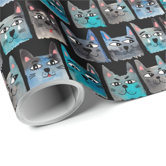 Blauwe katten cadeaupapier (Rol Hoek)
